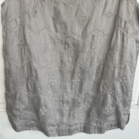 St. Tropez West Women’s Embroidered Linen Sleeveless Blouse Sz S Boho Lagenlook - Picture 3 of 14
